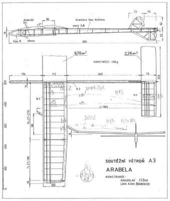 Arabela - volný model soutěžního větroně kat. A3.