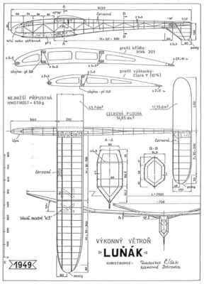 Luňák - volný model výkonného větroně - 1949