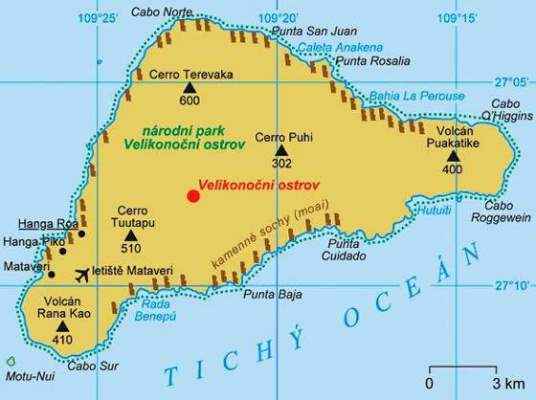 mapa velikonočního ostrova, který nás v dubnu očekává
